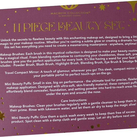 Macbeth Collection 11 Piece Beauty Set Makeup Brushes Mirror & Puffs New - Picture 2 of 2